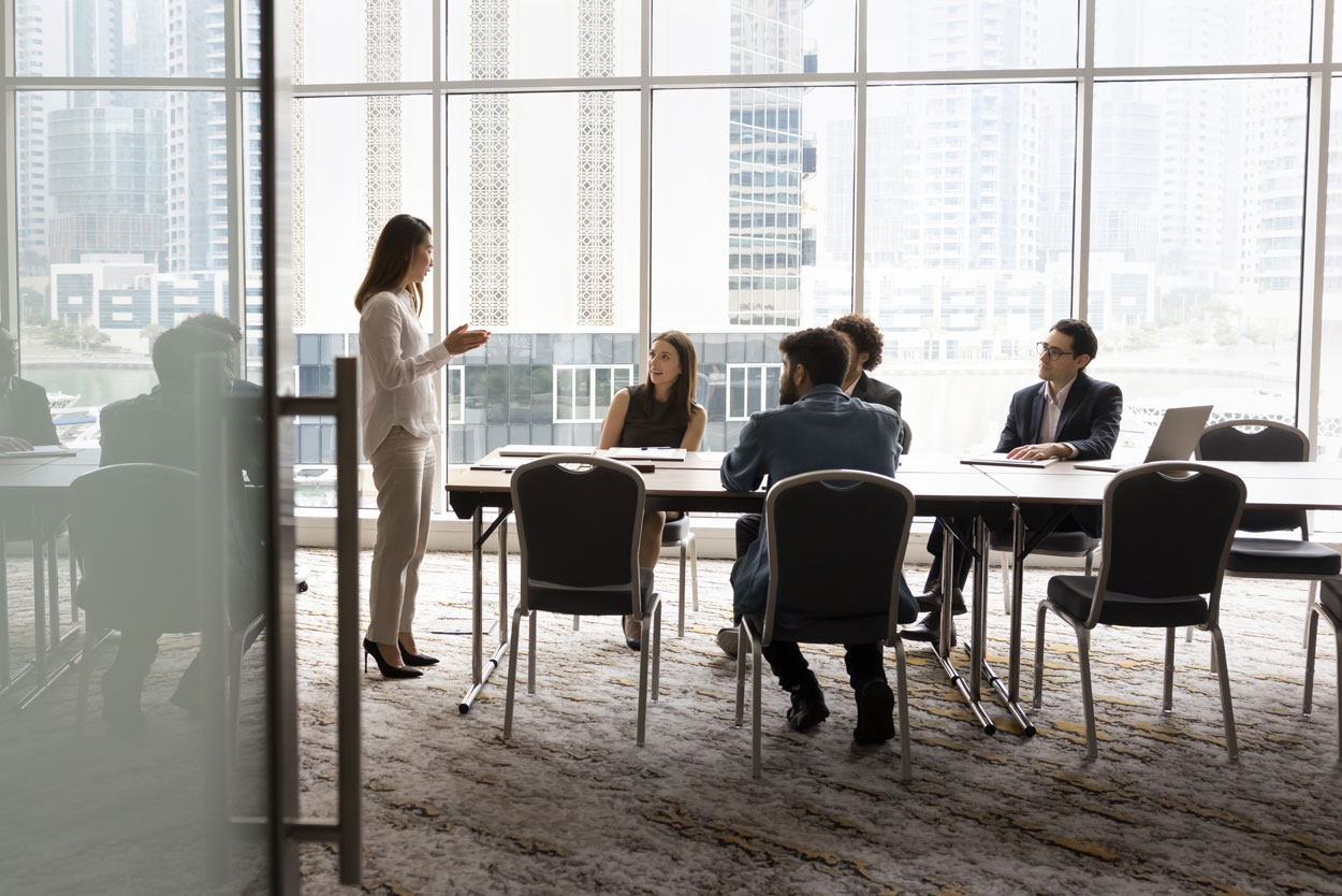 A professional working at her desk in an office